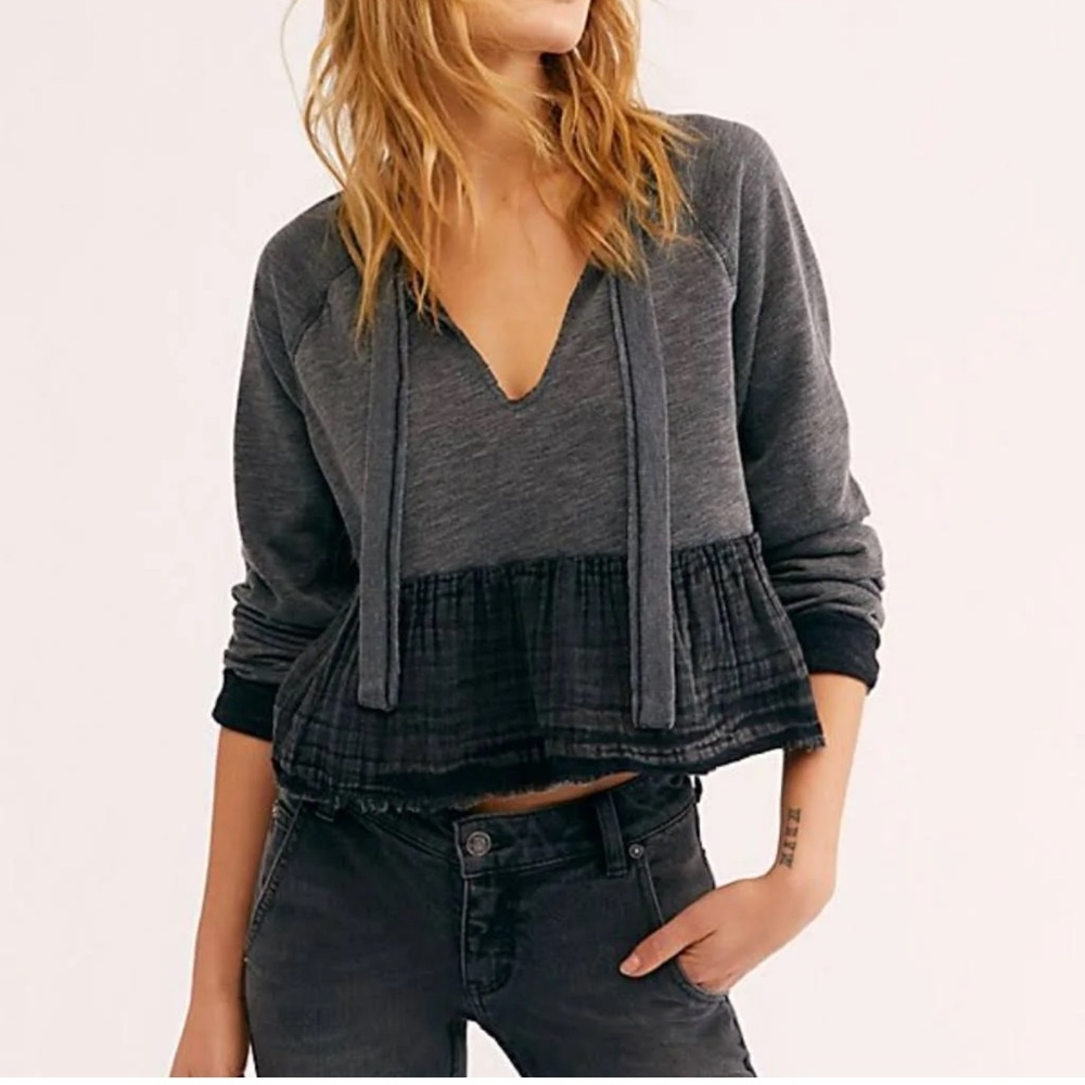 Free People Sweet Jane peplum sweatshirt in charcoal grey